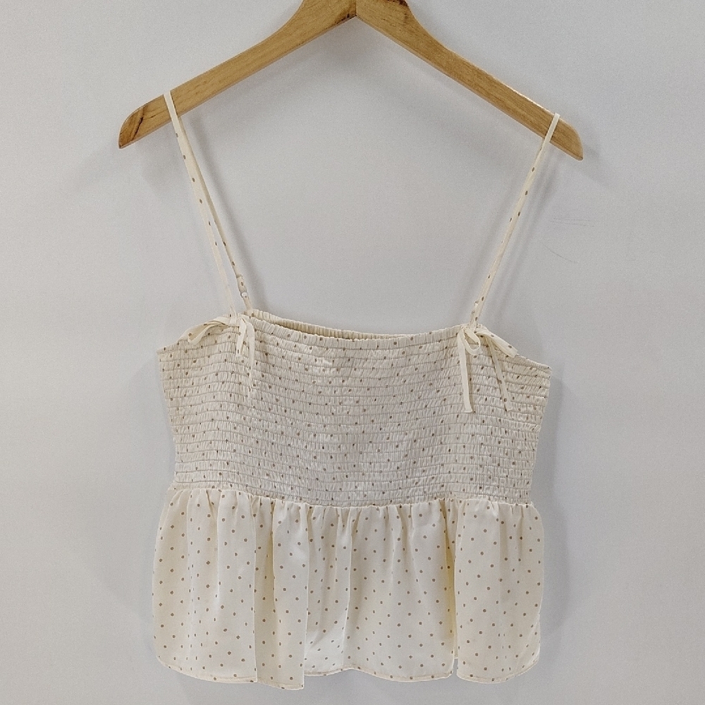 AEO American Eagle Smocked Babydoll Bow Tank XL Polka Dot